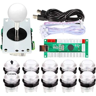 Imagen de EG STARTS 1 jugador USB LED Encoder para PC Juegos 8 Way Stick Controllers + 10x Botones iluminados Arcade Joystick DIY Kits Partes Mame Raspberry Pi 2 3 Blanco
