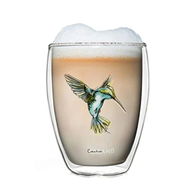 Imagen de Vaso Térmico Hummi, de Té Doble Pared, con Impresión Pajaro, Café Leche, Taza Térmica Colibri 250ml en Caja Regalo, Azul