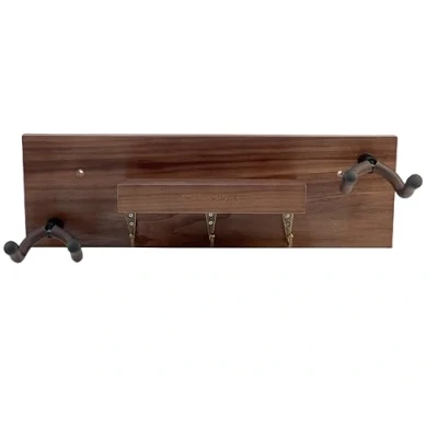Imagen de soporte de pared para guitarra madera maciza, colgador con 3 ganchos almacenamiento y 2 colgadores goma giratorios guitarra, estante púas