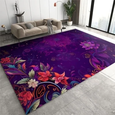 Imagen de Alfombra Modern Rug Gallery Gradient Floral Rugs, Black Rug, Low Pile Floor Carpet Easy Care Machine Washable for Bedroom Living Room Dining Entryway Laundry Playroom Apartment 60 x 1