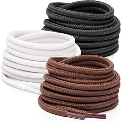 Imagen de Miscly Cordones Redondos [3 Pares] Para Zapatos, Zapatillas de Deporte y Botas Diámetro 4 mm (160 cm, Negro, Blanco, Marrón)