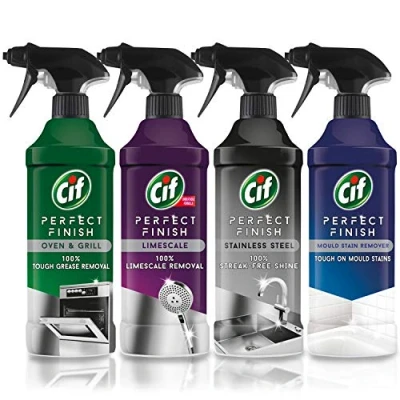 Imagen de Cif Perfect Finish Kit De Limpieza En Aerosol 4 Botellas Spray 435 Ml (1 Limpiador Horno Y Parrilla, 1 Removedor Cal, Acero Inoxidable Molde)