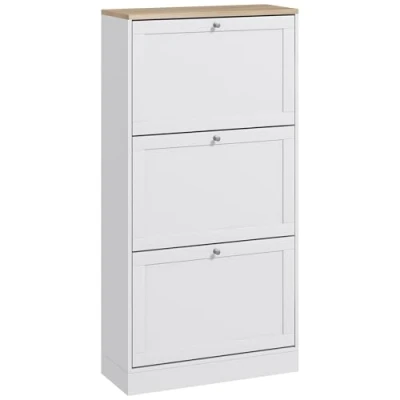 Imagen de HOMCOM Mueble Zapatero de Recibidor Armario Moderno con 3 Cajones Abatibles y Estantes Ajustables para 18 Pares Zapatos Estrecho Pasillo Entrada 60x23,5x115 cm Blanco