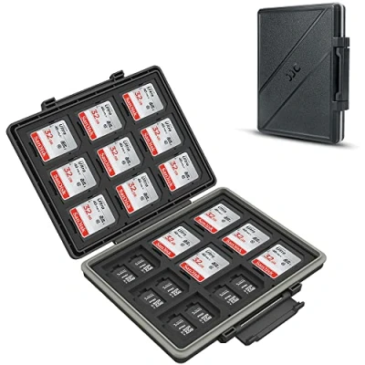 Imagen de JJC Funda para tarjetas de memoria 45 ranuras resistente al agua SD, Micro SD/TF, CFexpress tipo A, B, XQD Caja con tarjetero SD