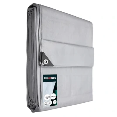 Imagen de KOTARBAU® Lona, 10 x 12 m, plateada, 200 g/m², ojales reforzados, protección, impermeable, cordón, resistente a desgarros, lona industrial o para construcción, cualquier condición meteorológica