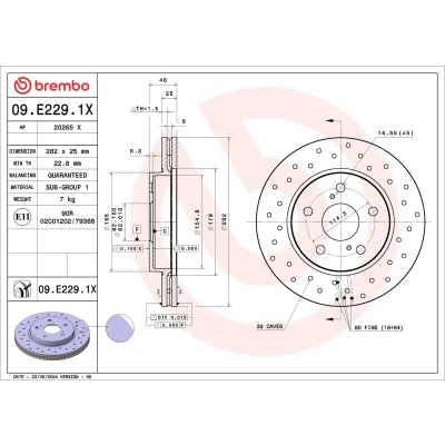 Imagen de BREMBO Disco de freno TOYOTA: Corolla XII Familiar, Berlina, Hatchback 282mm 25mm 5 perforado/ventil. int. 09.E229.1X