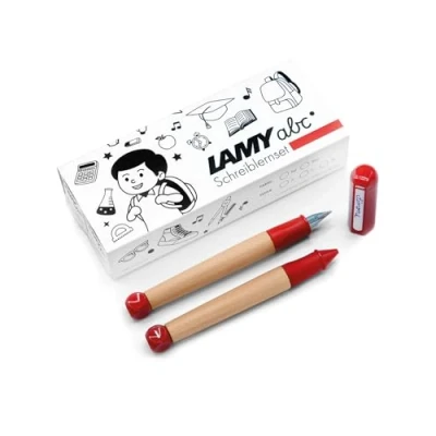 Imagen de Lamy abc Juego de aprendizaje para aprender a escribir, incluye paquete regalo, 1 pluma estilográfica niños con fina y lápiz, mango antideslizante, tapa cubo plástico