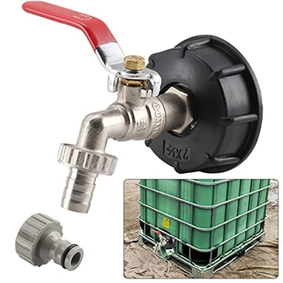 Imagen de S60X6 IBC Adaptador de tanque drenaje para grifo jardín latón con conexión tubería, 1000 litros 12,7 mm