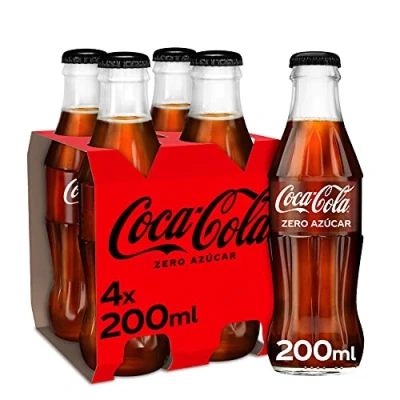 Imagen de Coca cola Zero Azúcar Refresco de sin azúcar, calorías Pack 4 botellas vidrio 200 ml