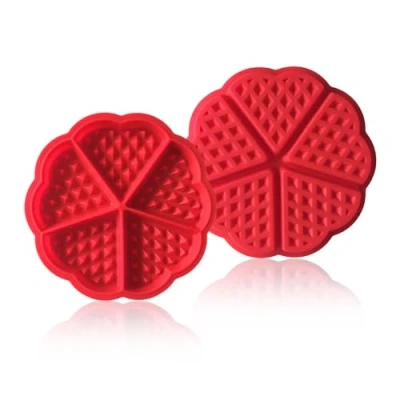 Imagen de EUPSIIU 2 Piezas Molde de Silicona para Gofres, Muffins Panqueques 5 Cavidades, Gofres Silicona, Moldes Waffle Tarta Muffin Cocina Herramientas Accesorios (Rojo)
