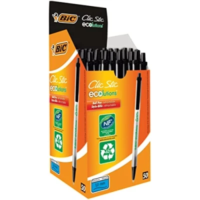 Imagen de BIC Clic Stic ECOlutions bolígrafos Retráctiles punta media (1,0 mm) Negro, Caja de 50 unidades (8806871)