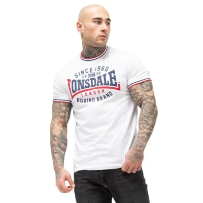 Imagen de Lonsdale Schmale Passform Gavrene Camiseta estampada, Hombre, Talla: Large, White navy red