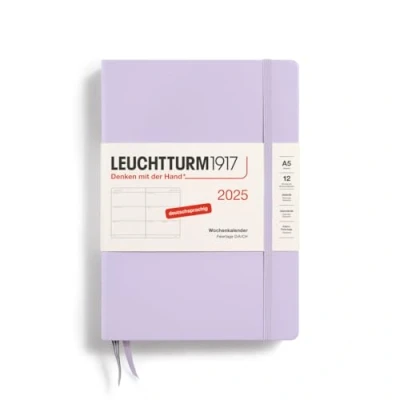Imagen de LEUCHTTURM1917 370542 Agenda semanal 2025, tamaño mediano A5, tapa dura, planificador de 12 meses, 80 g, a rayas, color morado