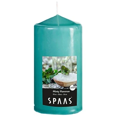 Imagen de Spaas 0004800.191 Vela Pilar Cilindro 80, 65 Horas Minty Hammam, Cera de parafina, Verde Esmeralda, D 80 mm x H 150