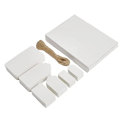 Imagen de Box.it.pack.it Etiquetas de regalo papel kraft, blanco, formas mixtas, paquete 200 con cuerda, 9 x 5 cm, 3 4 2 8 cm