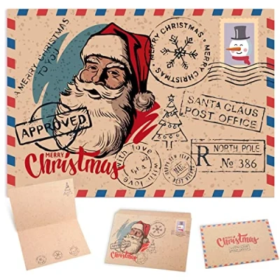 Imagen de tarjeta de Navidad, 15 pcs Navidad felicitación con sobres, tarjetas en blanco, postales para saludos familia, amigos, niños (A)