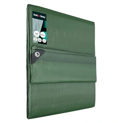 Imagen de KOTARBAU® Lona Impermeable Exterior, 3 x m, Verde, 120 g/m2, Ojales de Aluminio, protección Resistente, Cubierta, Industrial Polietileno, Toldo Reforzado, Lonas Impermeables Exterior