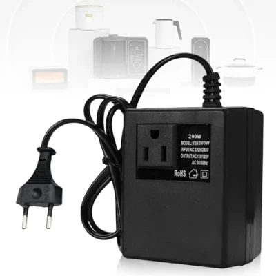 Imagen de Transformador de corriente 220 V a 110 V, 200 W, adaptador viaje, enchufe europeo