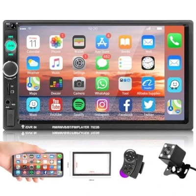 Imagen de Hodozzy 2 DIN Radio Coche con Pantalla Tactil de 7 Pulgadas para Mano Libre Bluetooth USB/FM/TF/Mirror Link Android/iOS+Cámara Visión Trasera
