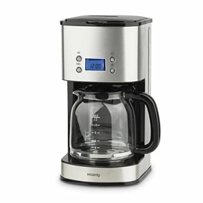 Imagen de H.Koenig Cafetera de Goteo Programable, 12 Tazas, 1.5 Litro, 1000 W, Jarra Vidrio, Gris, Acero Inoxidable MG30, 14 Cups