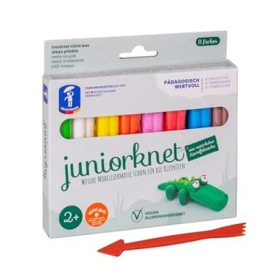 Imagen de Feuchtmann 628.0309 Juniorknet Basic Pack, 8 Barras en Colores, plastilina Flexible 2+, Aprox. x 33 g, Regalo para Juegos creativos, Herramientas (628 0309)