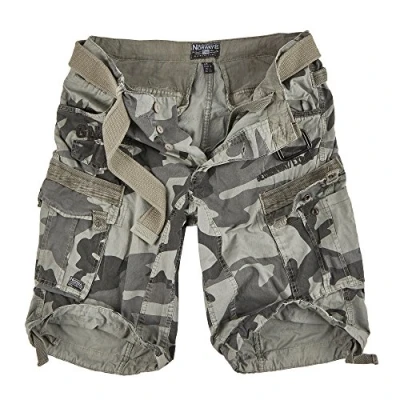 Imagen de Geographical Norway Panoramique Camo Pantalones cortos de verano para hombre, incluye cinturón, bolsillos laterales, color gris oscuro L, gris, L