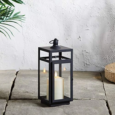 Imagen de Lights4fun Farol en Metal Negro de 29cm con Vela LED TruGlow® a Pilas para Decoracion Exteriores