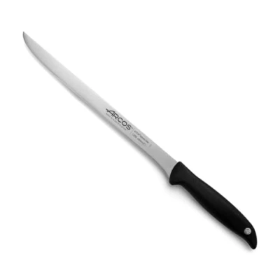 Imagen de Arcos Cuchillo corte/jamonero con Hoja Acero Inoxidable Nitrum 240 mm. Mango ergonómico polioximetileno POM. Serie Menorca. hecho polipropileno Color azul claro. negro.