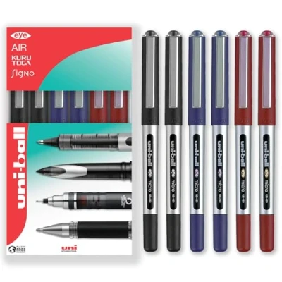 Imagen de Uni ball Eye Micro Ub 150 Bolígrafo de tinta gel (0,5 mm, 6 unidades, 2 azules, unidades), color rojo