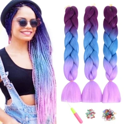 Imagen de Kanekalon Extensiones de Pelo Trenzas Africanas, ShowJarlly 24&quot; Africanas Extensiones, 3 Piezas/Lote Sintetico Crochet Para