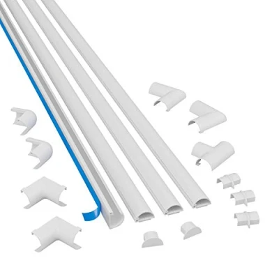 Imagen de D Line Micro+ 2010KIT001, Canaletas adhesivas de PVC para cables, Multipack 4 piezas (20x10 mm) 1 metro longitud en color blanco, Solución organizar, proteger y cubrir cables