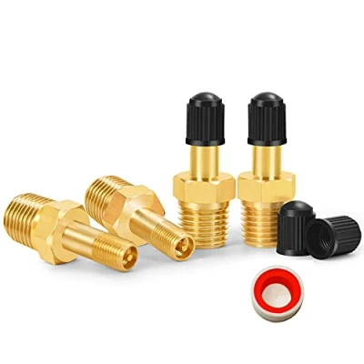 Imagen de GODESON 1/4&quot; NPT válvula de tanque, 4 piezas anticorrosión Schrader latón con macho NPT, uso tanques compresores aire (4 piezas)