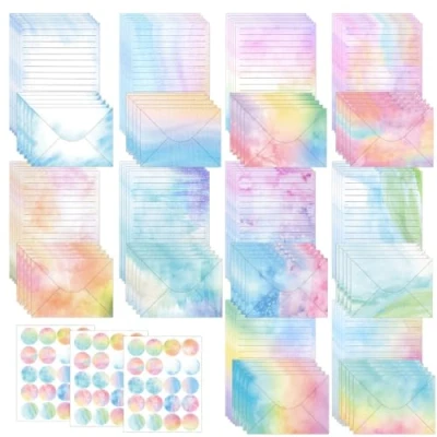 Imagen de LPAMABA Juego de Carta, Incluye 50 Hojas Papel Sobres y 3 Pegatinas(60patrones), Escribir Colorido para Invitaciones Cumpleaños,Boda