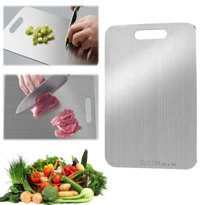 Imagen de Gxlaihly Tabla de cortar Acero Inoxidable, 34 x 23 cm Doble Cara, cortar, metal, cocina, para carne, pan, verduras, frutas
