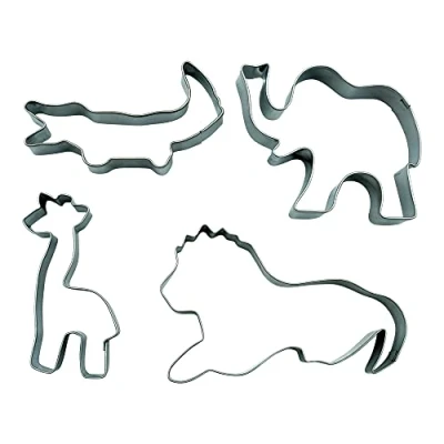 Imagen de BekkiB 880604 Juego de 4 moldes para galletas acero inoxidable con forma animales del zoo