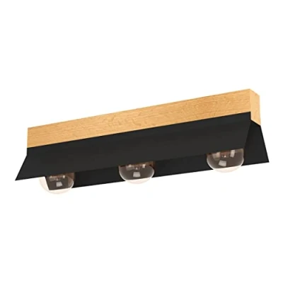 Imagen de EGLO Lámpara de techo Tarrafo negro, madera Natur, 3 luces