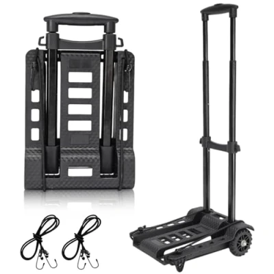 Imagen de BBWELL Carretilla Plegable Aluminio Ligera 2 Ruedas,Carro de Mano Compacto,Capacidad Carga 50 KG Cuerda elástica para Mudanzas, Compras, Maletas