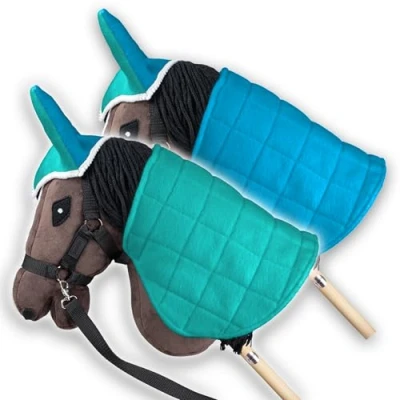 Imagen de SKIPPI Manta y Orejeras para Caballo Hobby Horse Menta Azul, Accesorios, Reversible Antimoscas de Palo, Horsing