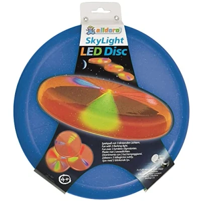 Imagen de alldoro Sky Light Aprox. 27 cm, Disco de frisbeer con 3 Luces LED para Playa, jardín y Exterior, Juego Lanzamiento niños a Partir 4 años Adultos, Azul, Color (63018)