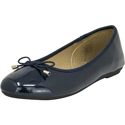 Imagen de Fitters Footwear That Fits Damas Bailarinas Fiona sintético clásicas de Laca con moño (44 EU, Azul Marino)