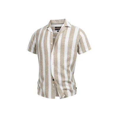 Imagen de Indicode Hombres INBravida Shirt Camisa de Lino Manga Corta con Cuello Button Down Covert Green M