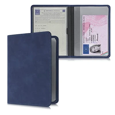 Imagen de kwmobile Funda Permiso de circulación Coche Piel Nobuck imitación para Documentos 10.5 x 14.8 CM doblados Azul Oscuro