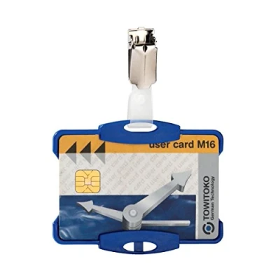 Imagen de Durable 811806 Identificador con pinza en diseño abierto para 1 tarjeta de identificación empresa/acreditación seguridad, 87 x 54 mm (dimensiones interiores) Paquete 25 piezas, azul