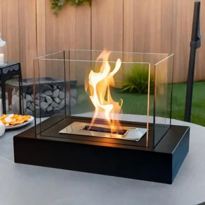 Imagen de JHY DESIGN Brasero de Mesa Rectangular Chimenea Portátil 35 cm L sin Ventilación Bioetanol Combustión Limpia para Eventos en Patios Interiores y Exteriores