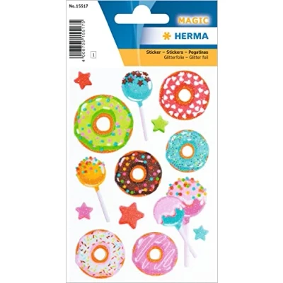 Imagen de HERMA 15517 Pegatinas de purpurina con diseño rosquillas para niños, niñas o álbumes pegatinas, 14 unidades