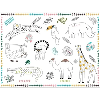 Imagen de Folat 68339 Manteles individuales para colorear Zoo Party 6 piezas, multicolor, L