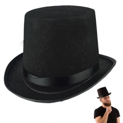 Imagen de Chapeau Haut de Forme Chapelier Fou Steampunk Noir Chapeaux Hauts pour Hommes 6,3 Pouces Taille Adulte