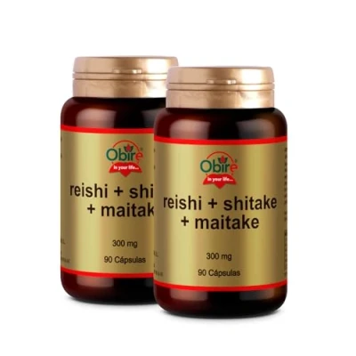 Imagen de Obire Suplemento Alimenticio de Reishi + Shitake Maitake 300 mg Complemento a Base Hongos Fortalece el Sistema Inmune 90 Cᰳulas, Pack 2 unidades