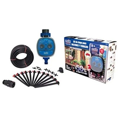 Imagen de Aqua Control Riego por Goteo para Balcones Programador C4099N + 12 Goteros Autocompensantes de 2 l/h Microtubo 4 mm, Multicolor, Kit C4061