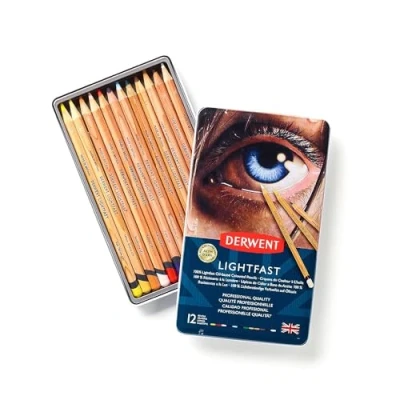 Imagen de Derwent Lightfast Pencils Juego de 12 Lápices Colores a Base Aceite 100% Resistente la Luz en 1 Caja Metálica